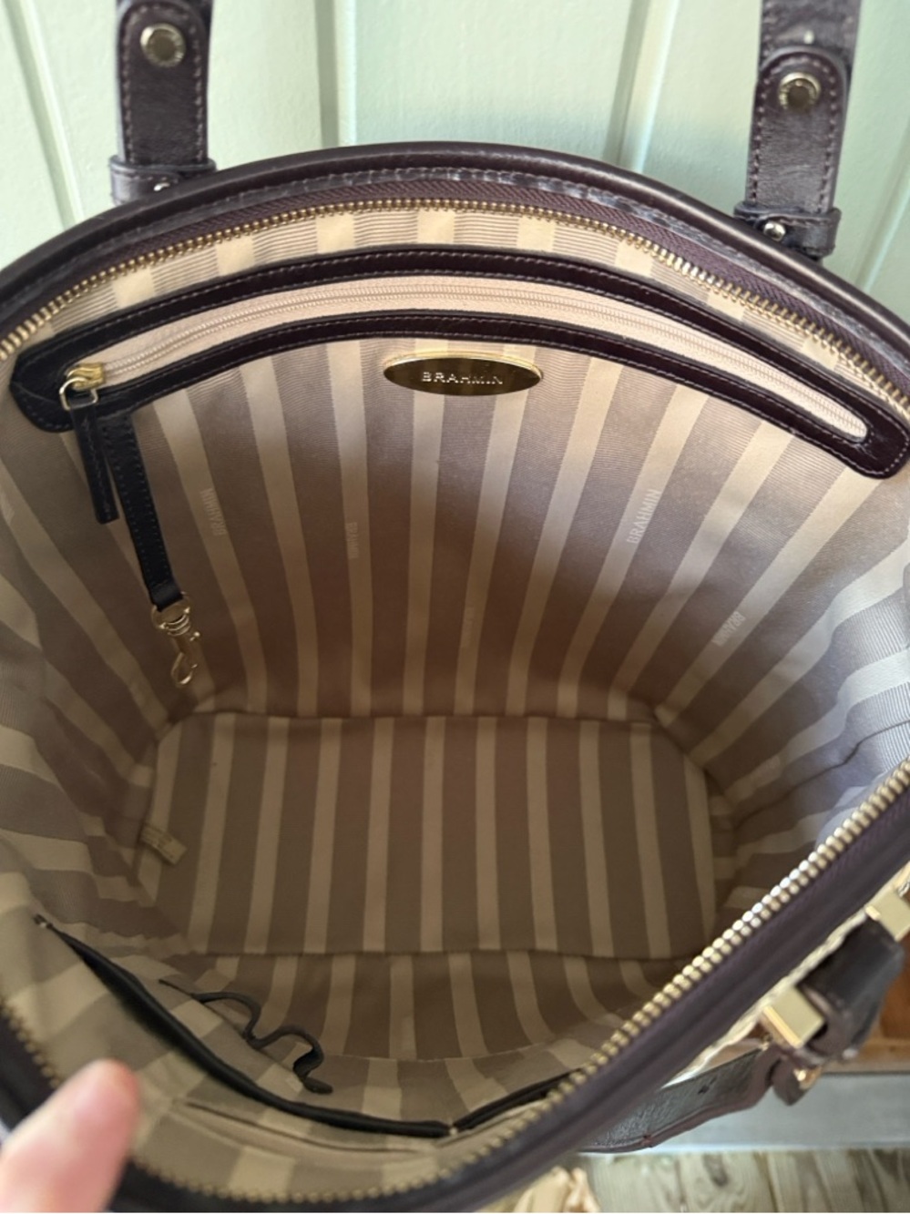 ✨ BRAHMIN Medium Asher Tote Bag Creme Solmar Grey Black Snake Python Leather✨ - Picture 8 of 11